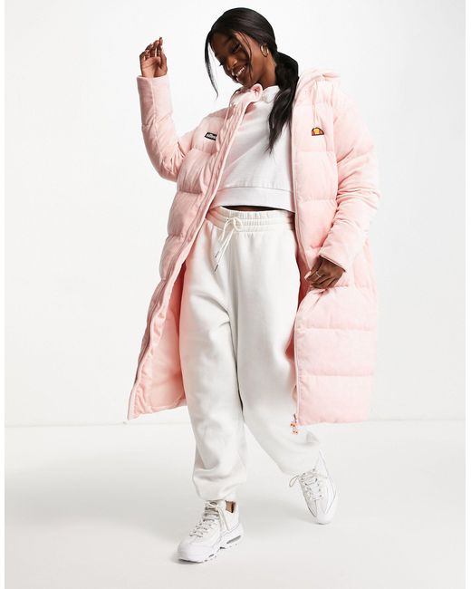 Ellesse Longline Velour Puffer Jacket in Pink | Lyst