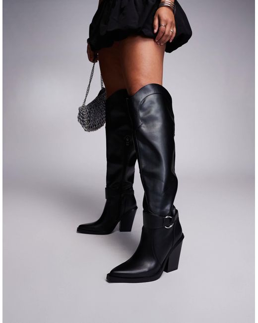 SIMMI Black Simmi london wide fit – dru – overknee-westernstiefel