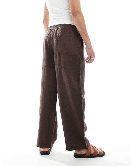 Pull&Bear White 100% Linen Wide Leg Pants for men