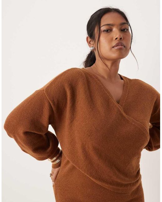 Vila Curve Brown Knitted Mini Wrap Dress
