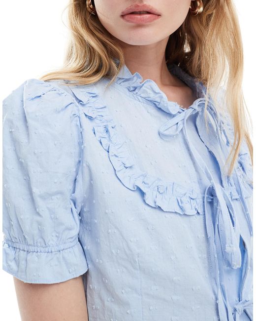 Sister Jane Blue Puff Sleeve Bow Top