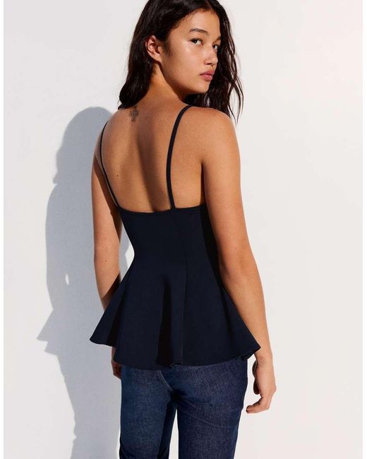 Bershka Blue Ruffle Strappy Top