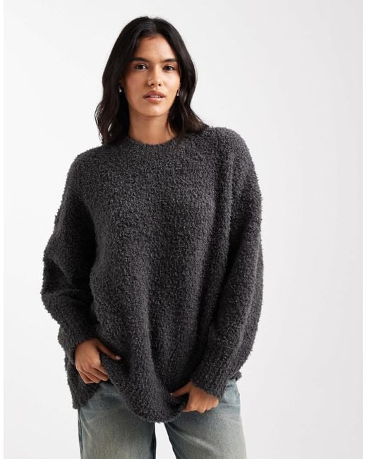 ASOS Black Oversized Boucle Jumper With Curved Hem