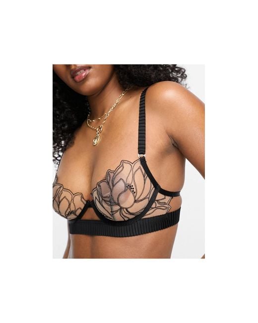 Maia - reggiseno trasparente nero con fiori ricamati di Bluebella in Nero