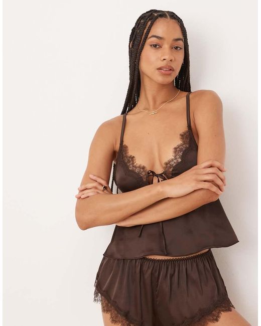 KAT THE LABEL Brown Sorrento Satin Lace Camisole