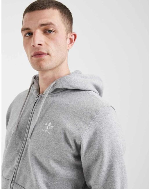 Adidas Originals Gray Trefoil Essentials Full Zip Hoodie
