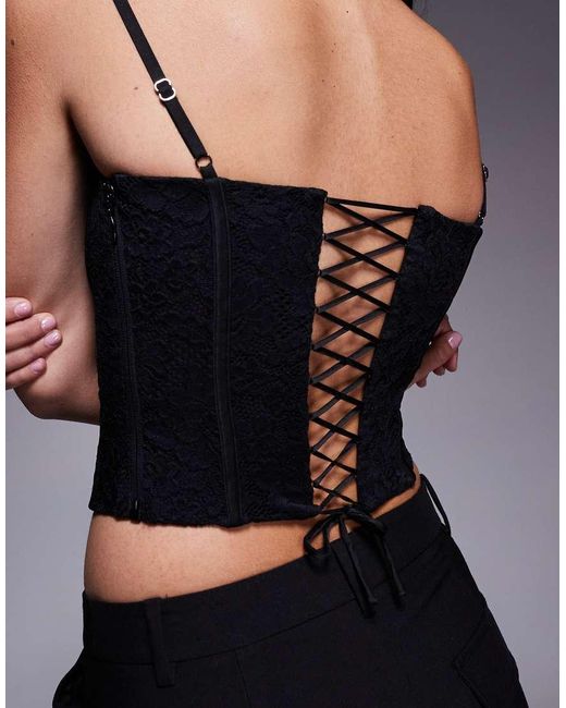 Oh Polly Black Lace Up Back Corset Top