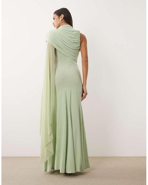 ASOS Green Mesh Overlay Cape Maxi Dress With Godets