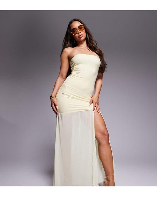 Kaiia Gray Exclusive Double Layered Slinky Bandeau Drop Waist Split Front Sheer Hem Maxi Dress