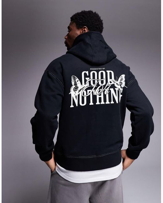 Good For Nothing Blue Hoodie With Back Print for men