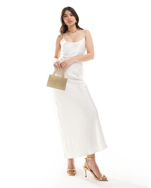 Bershka White Satin Cami Maxi Dress
