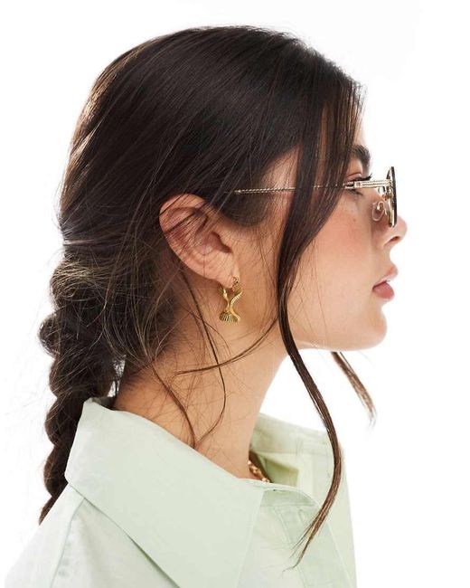 Pieces Metallic Retro Black Lense Sunglasses