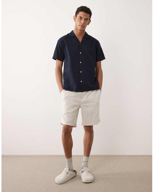 JJ Rebel Blue Drawstring Linen Mix Shorts for men
