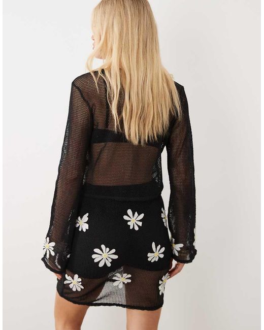 River Island Black Daisy Print Crochet Mini Skirt
