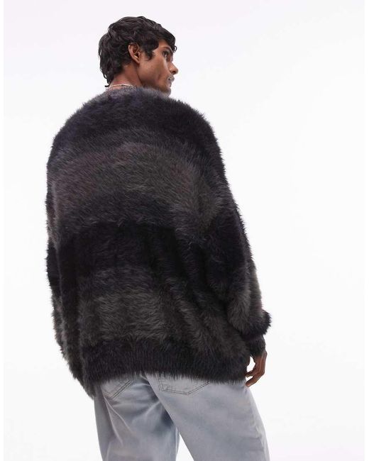 Topman Black Fluffy Oversized Cardigan for men