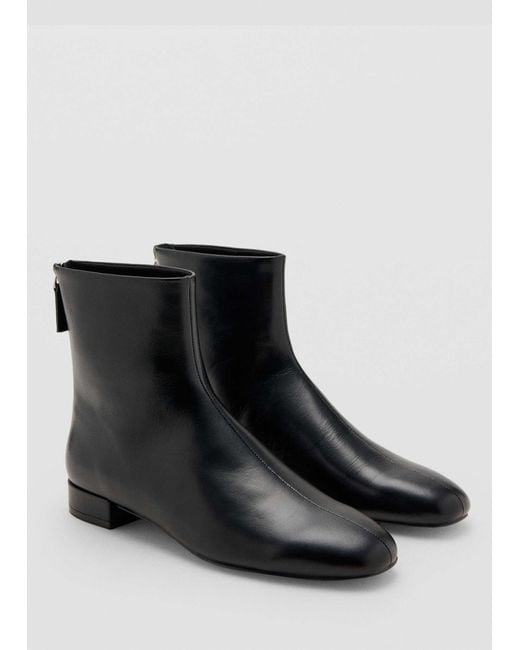 Mango Black Leather Round Toe Ankle Boot