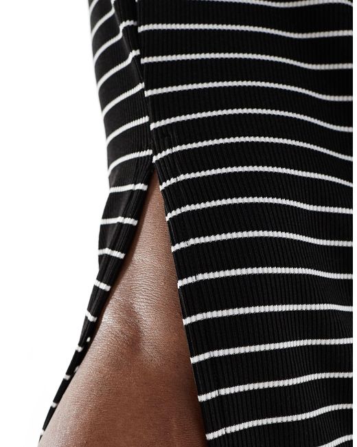 New Look Black Stripe Midi Skirt