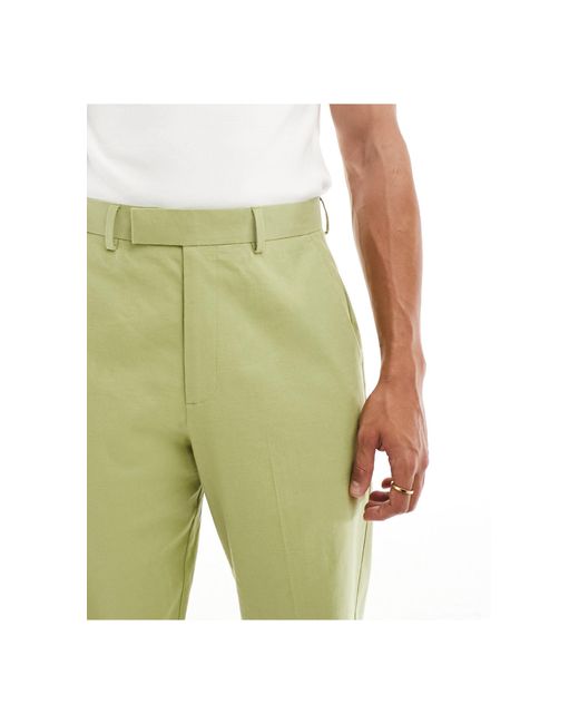 ASOS Green Smart Wide Leg Linen Blend Trousers for men