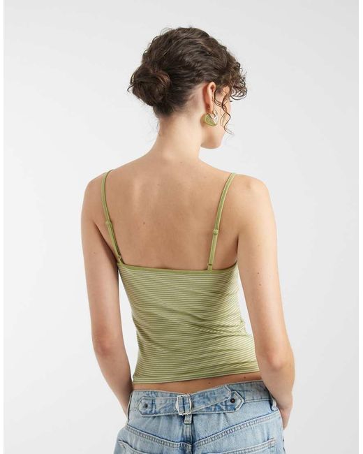 JJXX Green Striped Strappy Singlet Top