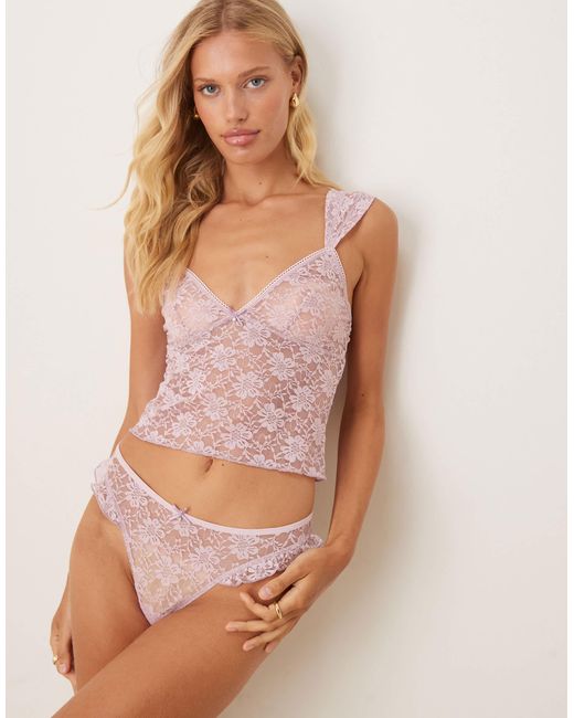 Fleur - ensemble caraco et string en dentelle - pastel ASOS en coloris Brown