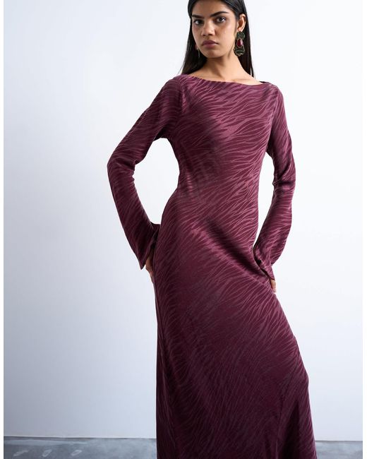 Robe mi-longue à encolure bateau en cupro jacquard TOPSHOP en coloris Purple