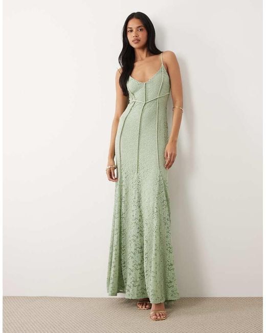 ASOS Green Seam Detail Lace Cami Maxi Dress With Godets