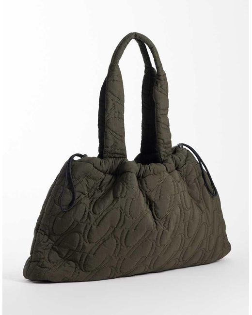 4505 Black Woven Logo Quilted Tote With Adjustable toggle
