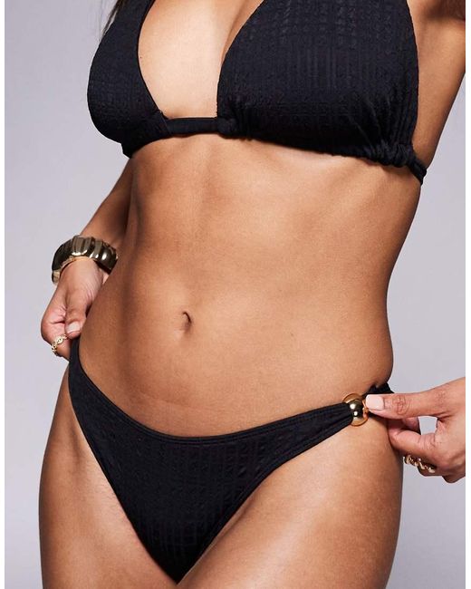 ASOS Black Tayla Tanga Bikini With Gold Bead Trim Bottom