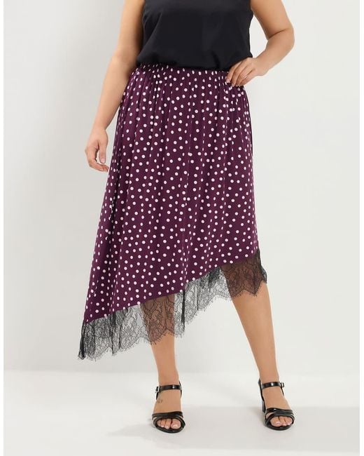 Yours Clothing Purple Polka Dot Lace Asymmetric Hem Skirt