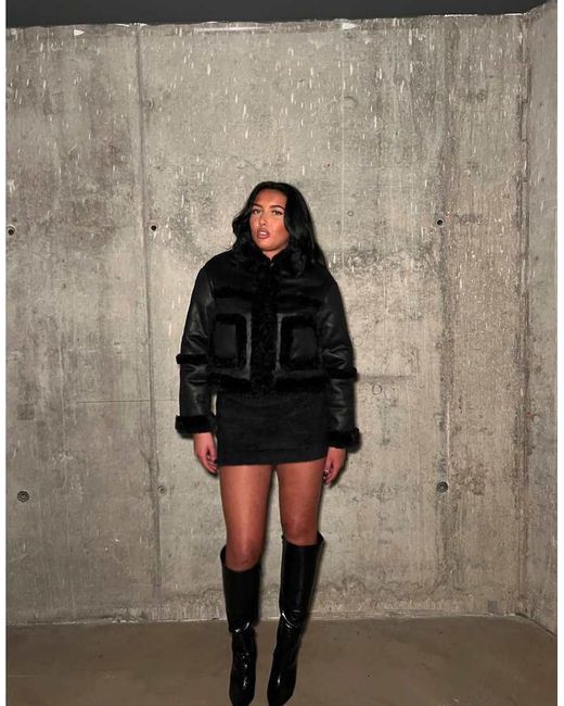 Glamorous Natural Fur Trim Cropped Jacket