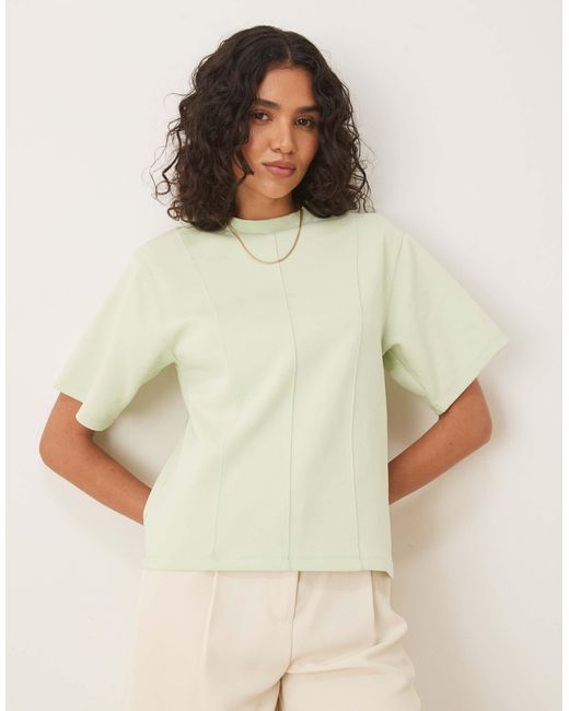 ASOS Natural Interlock Short Sleeve Top With Seam And Top Stitch Detail