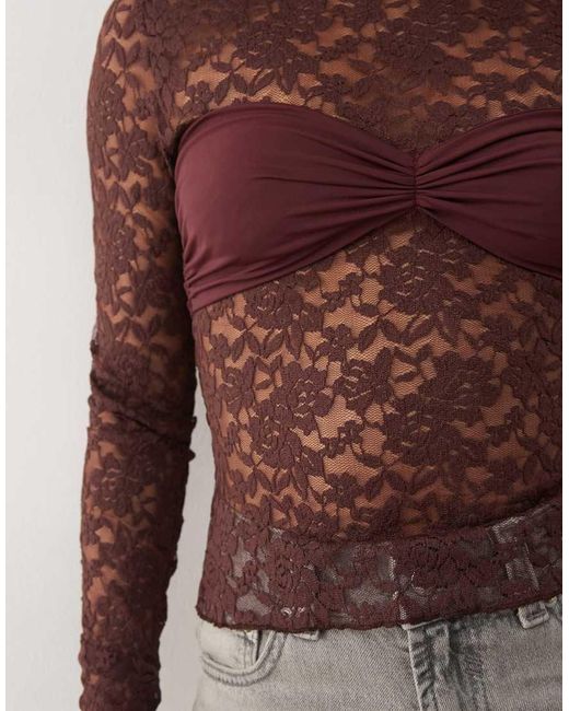Lioness Brown Midnight Long Sleeve Sheer Lace Top