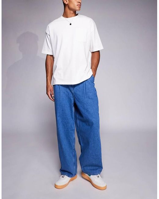 ASOS Oversized Baggy Jeans Met Zijriempjes in het Blue voor heren
