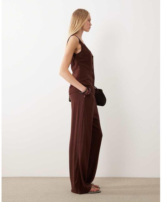 Miss Selfridge Brown Linen Look Pull On Trouser