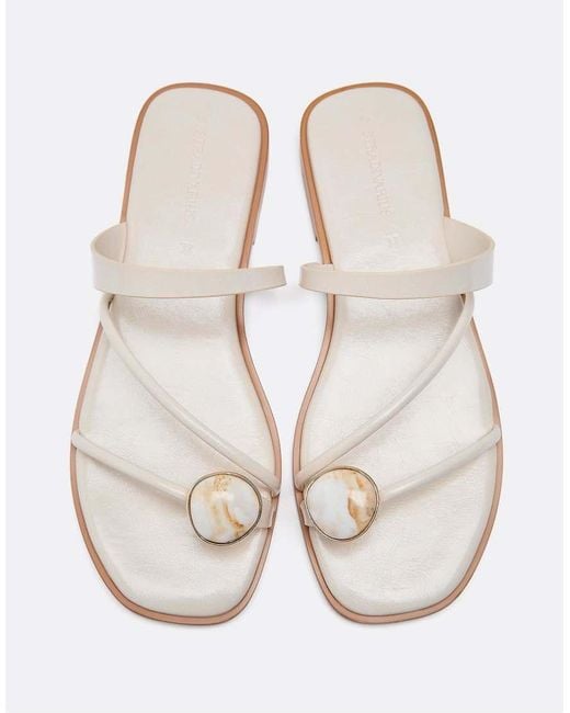 Stradivarius White Flat Sandals With Stone Detail