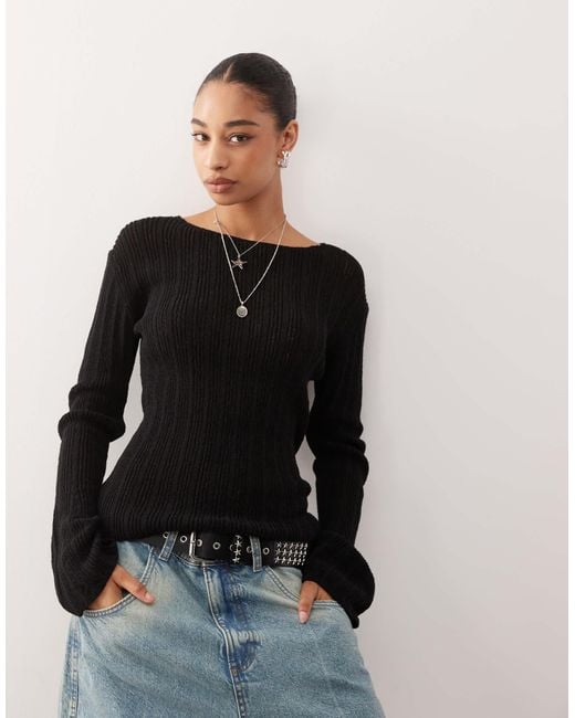 Weekday Black – halbtransparenter slim-fit-strickpullover