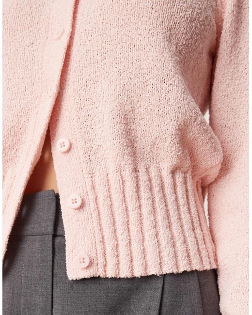 ASOS Pink Knitted Textured Crew Neck Cardigan