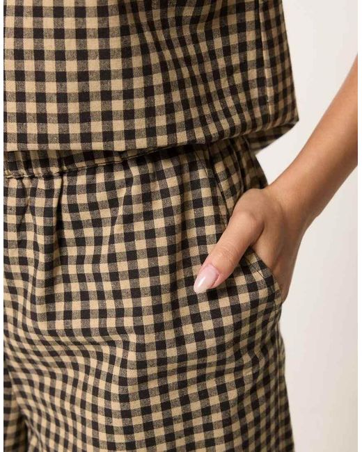 PixieGirl Brown Petite Gingham Wide Leg Trousers