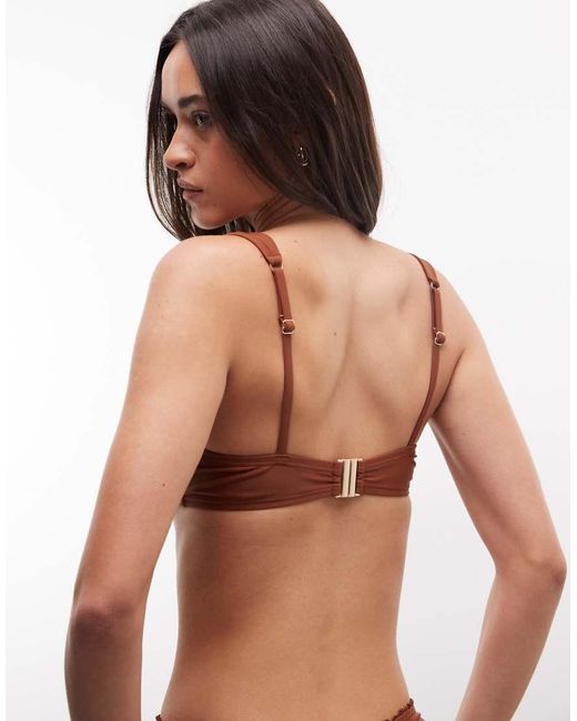 Reclaimed Vintage Brown Underwire Bikini Top With Lettuce Hem Edge