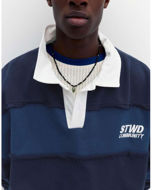 Pull&Bear Blue Stwd Striped Polo Shirt for men