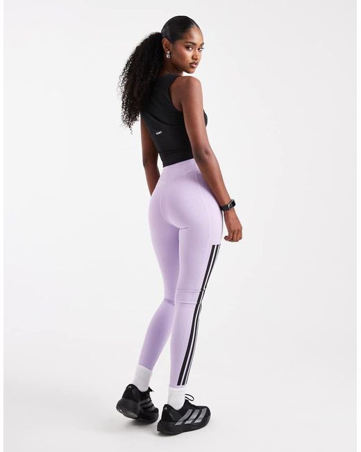 Adidas Originals Purple Adidas Training Optime 3-Stripes Full-Length Leggings