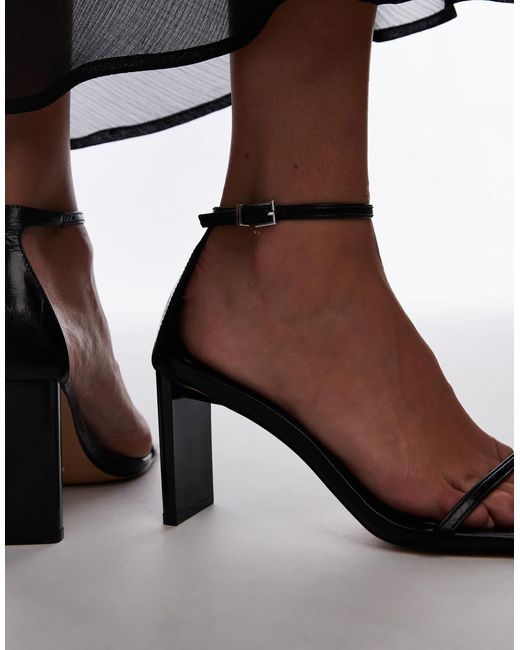 TOPSHOP Black Gus 2 Part Barely There Heeled Sandals
