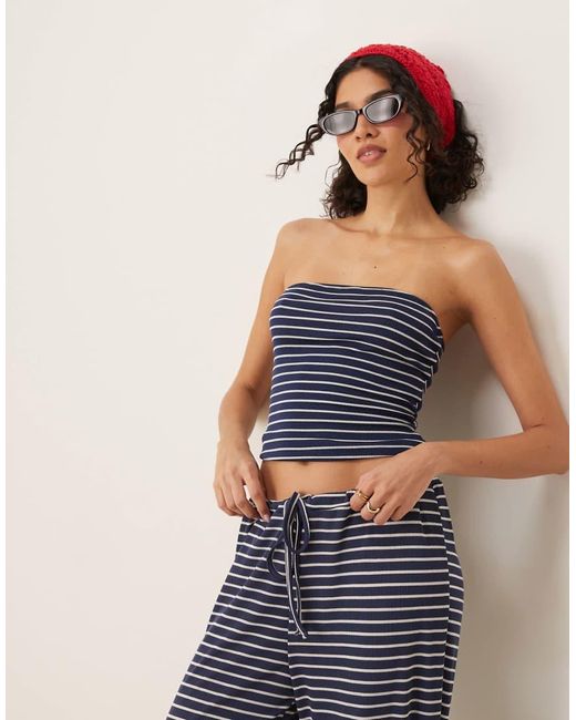 Top Largo A Rayas Con Escote Palabra De Honor De (Parte De Un Conjunto) ASOS de color Blue