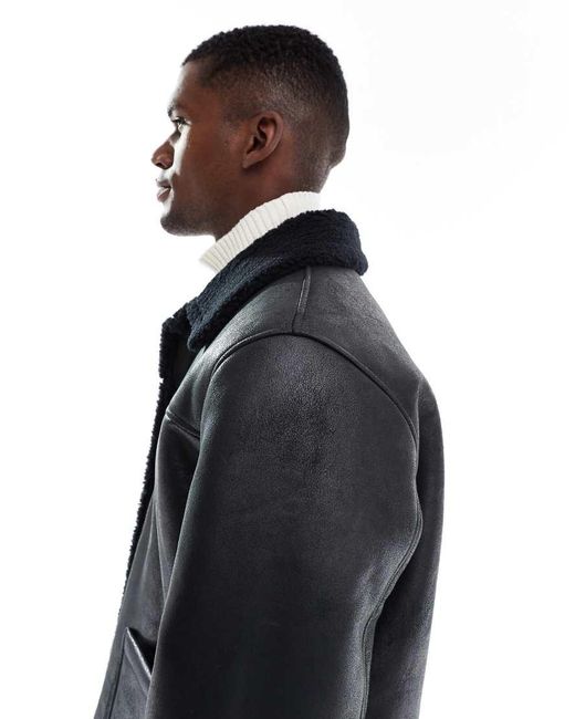 Jack & Jones Black Faux Shearling Jacket for men