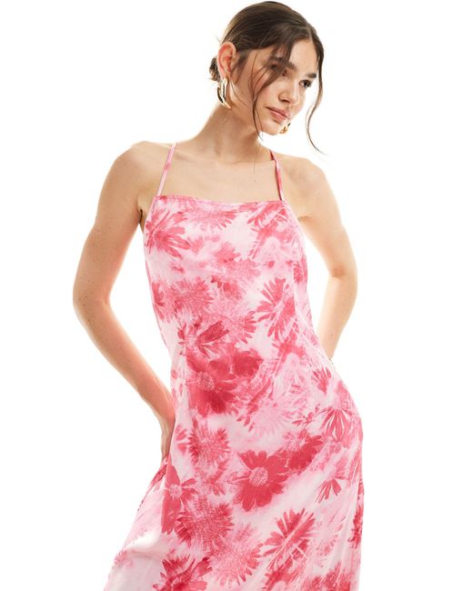 Vero Moda Pink Satin Square Neck Maxi Slip Dress