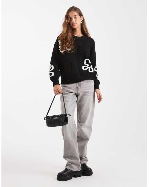 ONLY Black Knitted Jumper With Floral Embroidery