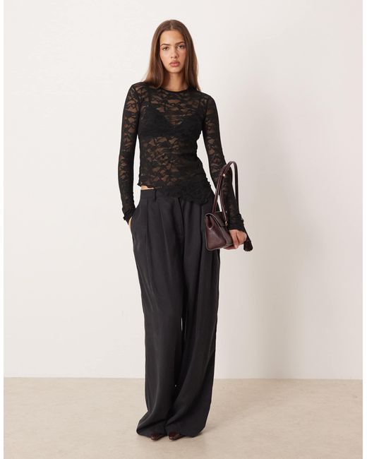 Gina Tricot Black – asymmetrisches, langärmliges spitzen-oberteil