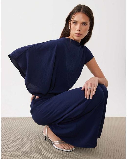 ASOS Blue Draped Fallen Shoulder Jumpsuit