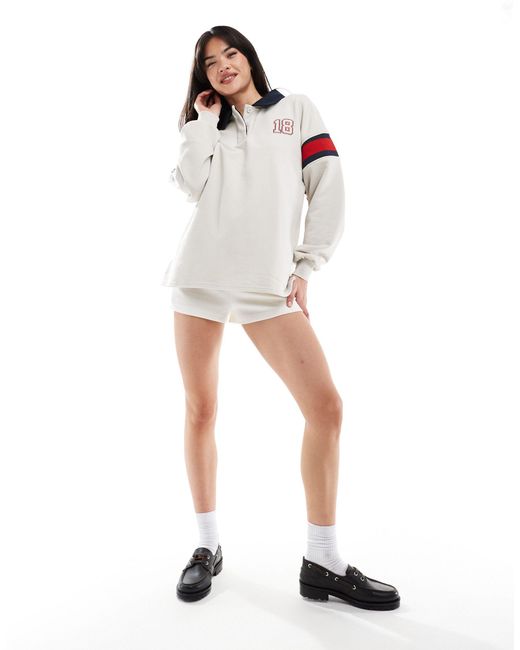 Cotton On White Graphic Oversized Long Sleeve Polo
