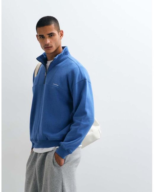 Hollister Blue 1/4 Zip Sweatshirt for men